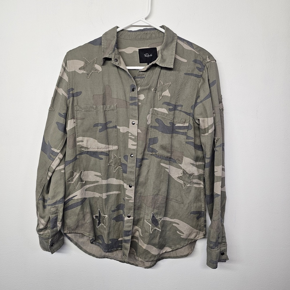 RAILS Marcel Sz Small Sage Camo Snap Front Button Long Sleeve Stars Shirt Jacket
